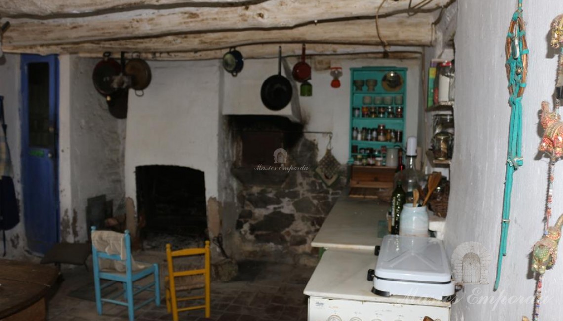 Kitchen-dining room with fireplace