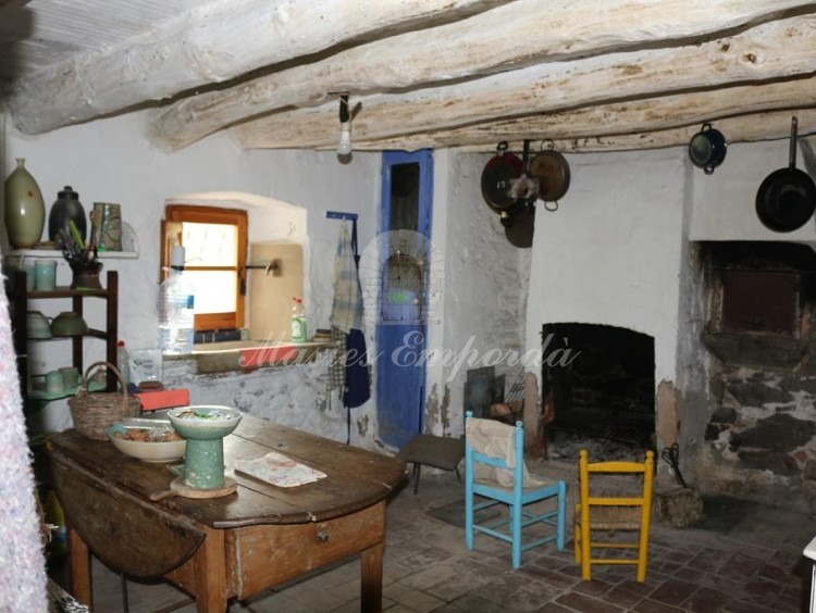 Kitchen-dining room with fireplace